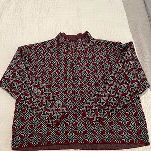 Anthropologie Burgundy, Black & White Patterned Mock Neck Sweater